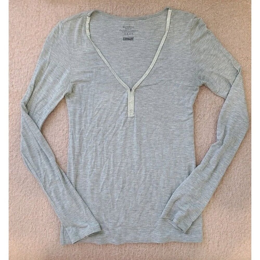 Majestic Paris Grat Crystalized With Swarovsky Stretch Jersey Top Size 1